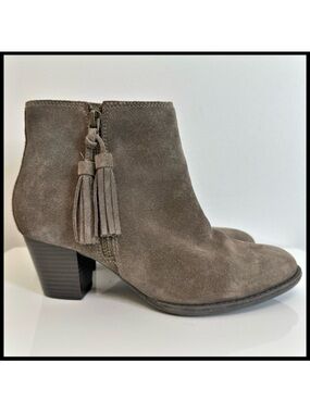 Vionic Madeline Taupe Suede Tassel Ankle Heel Boot Weather Resistant Women’s 7
